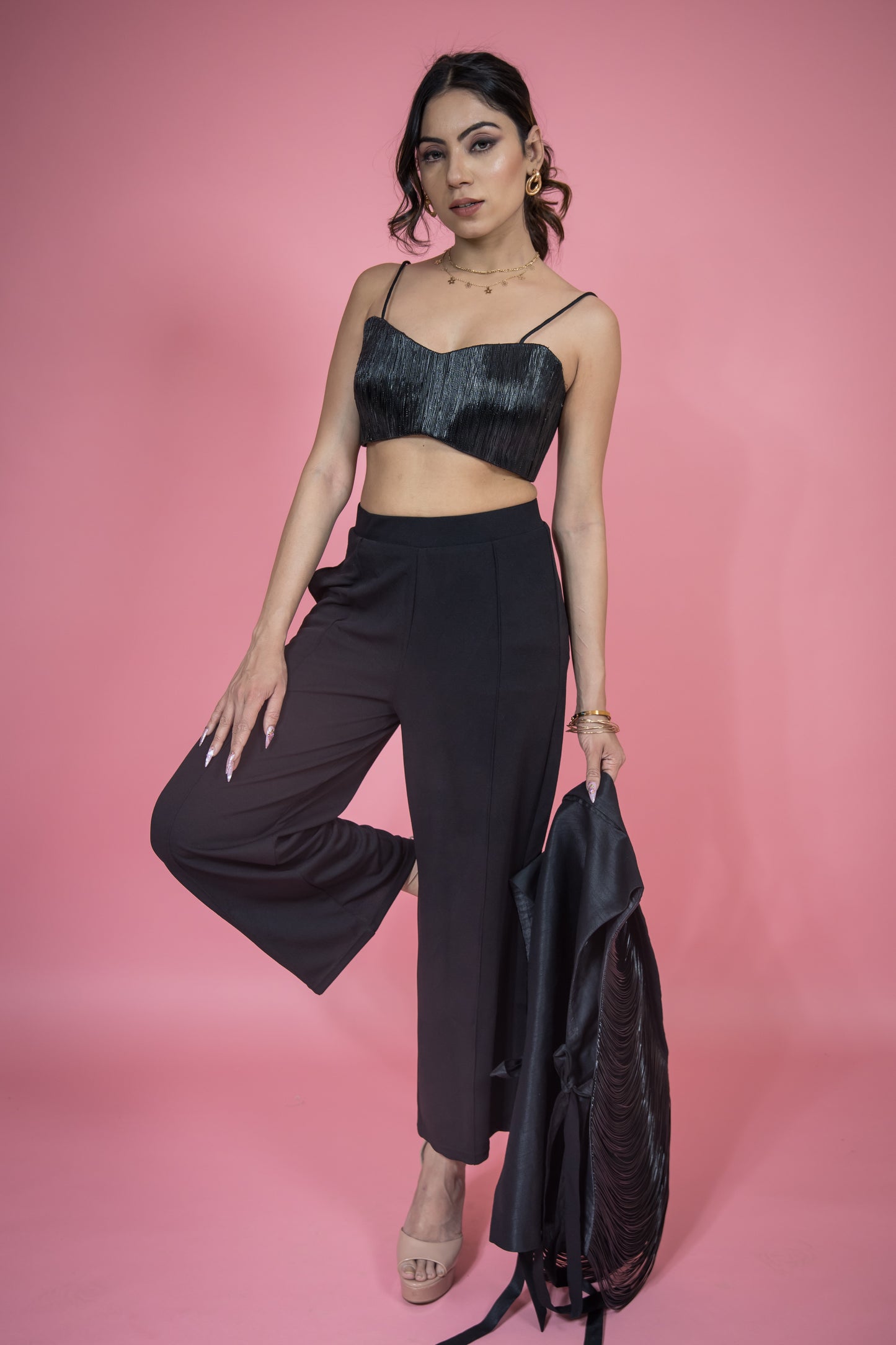 Zikar Black Wired Jacket with Bustier Set (Set of 3)