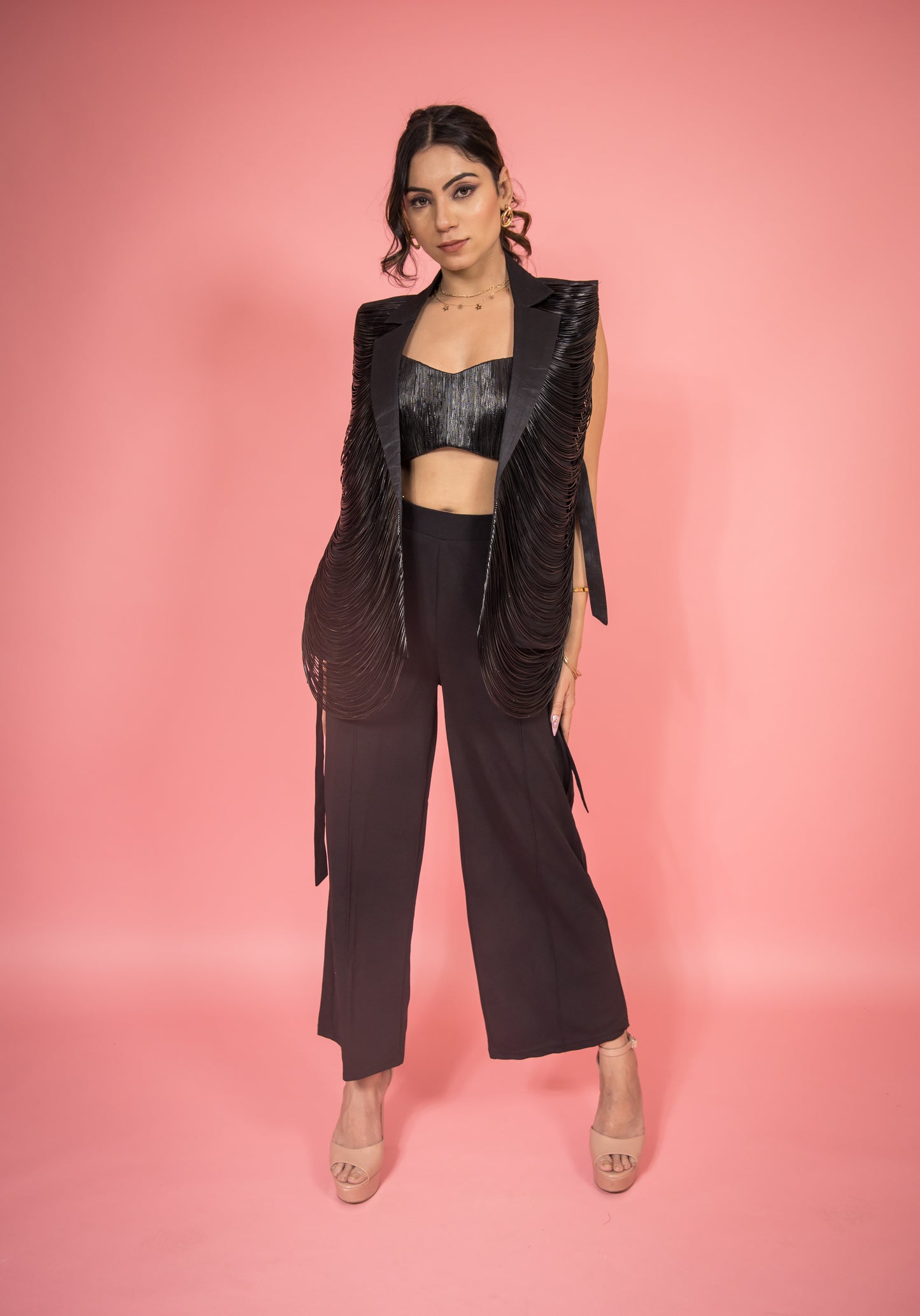 Zikar Black Wired Jacket with Bustier Set (Set of 3)