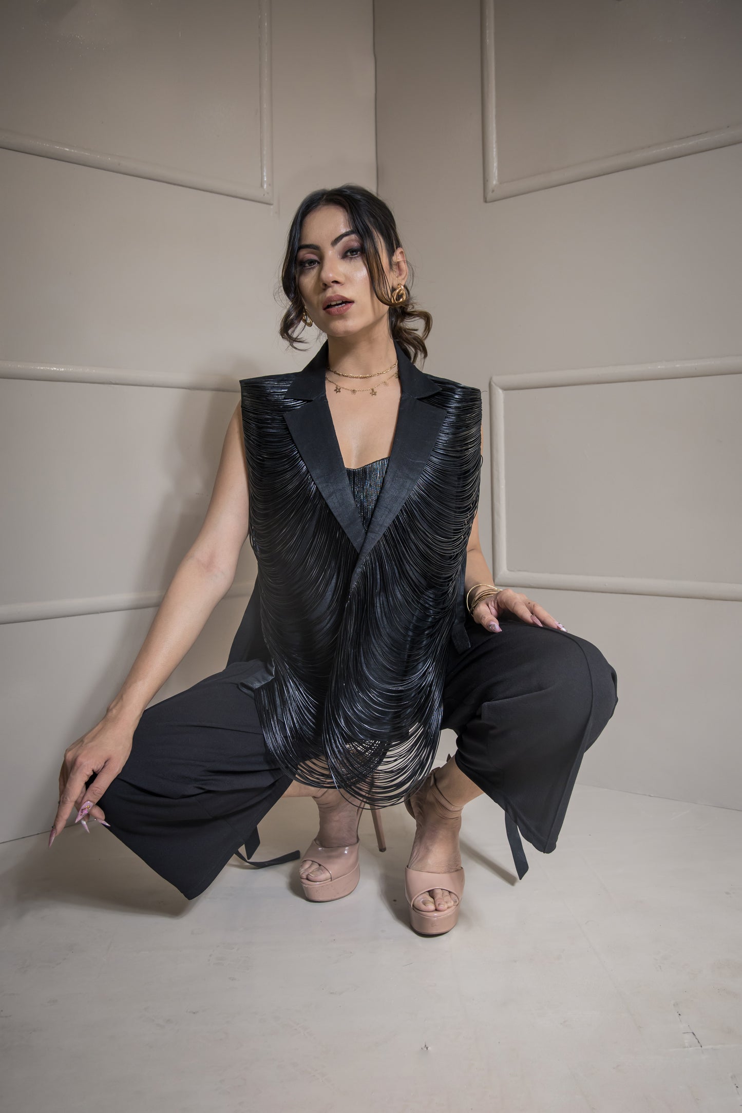 Zikar Black Wired Jacket with Bustier Set (Set of 3)