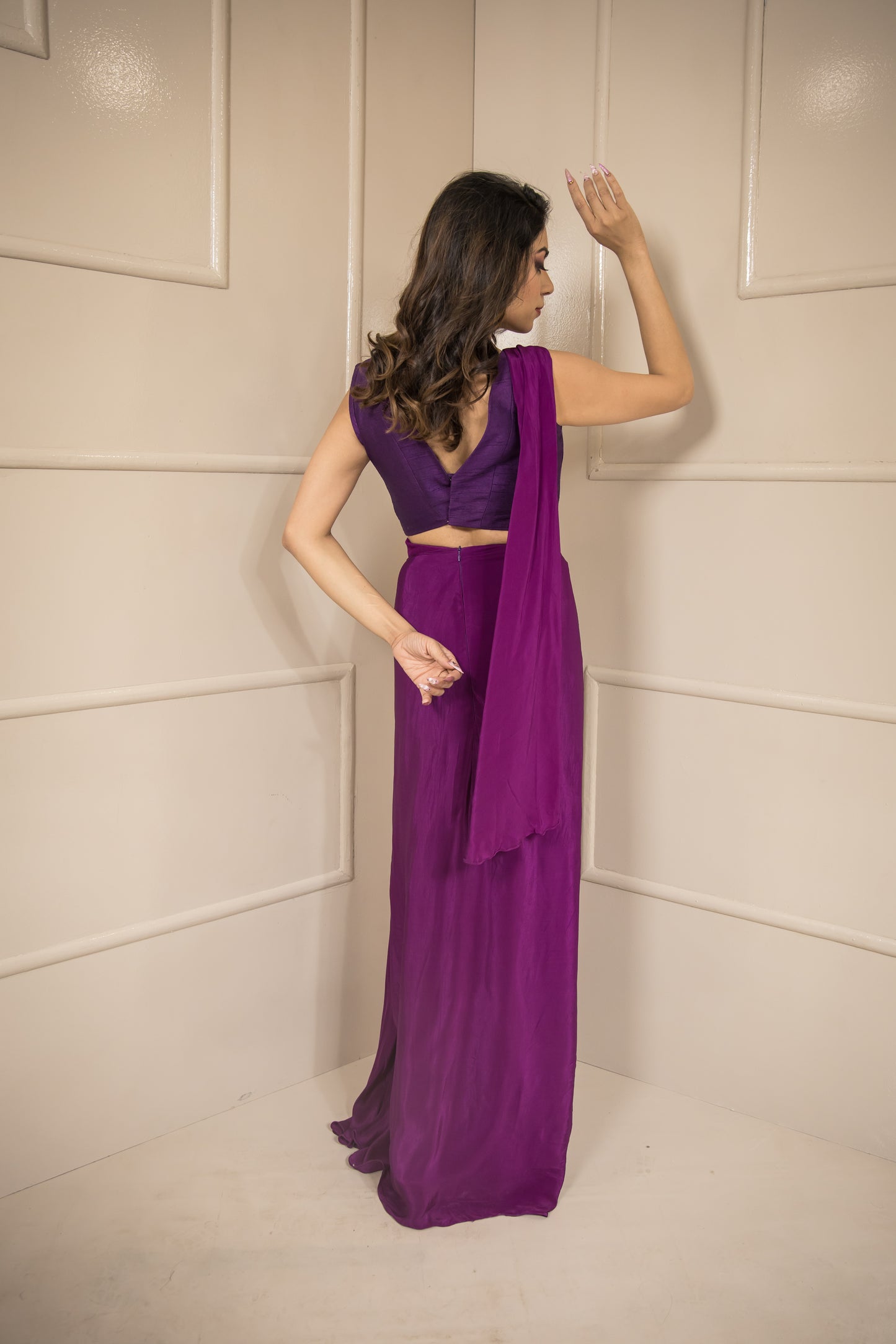 Sufi Wine Wired Blouse Saree