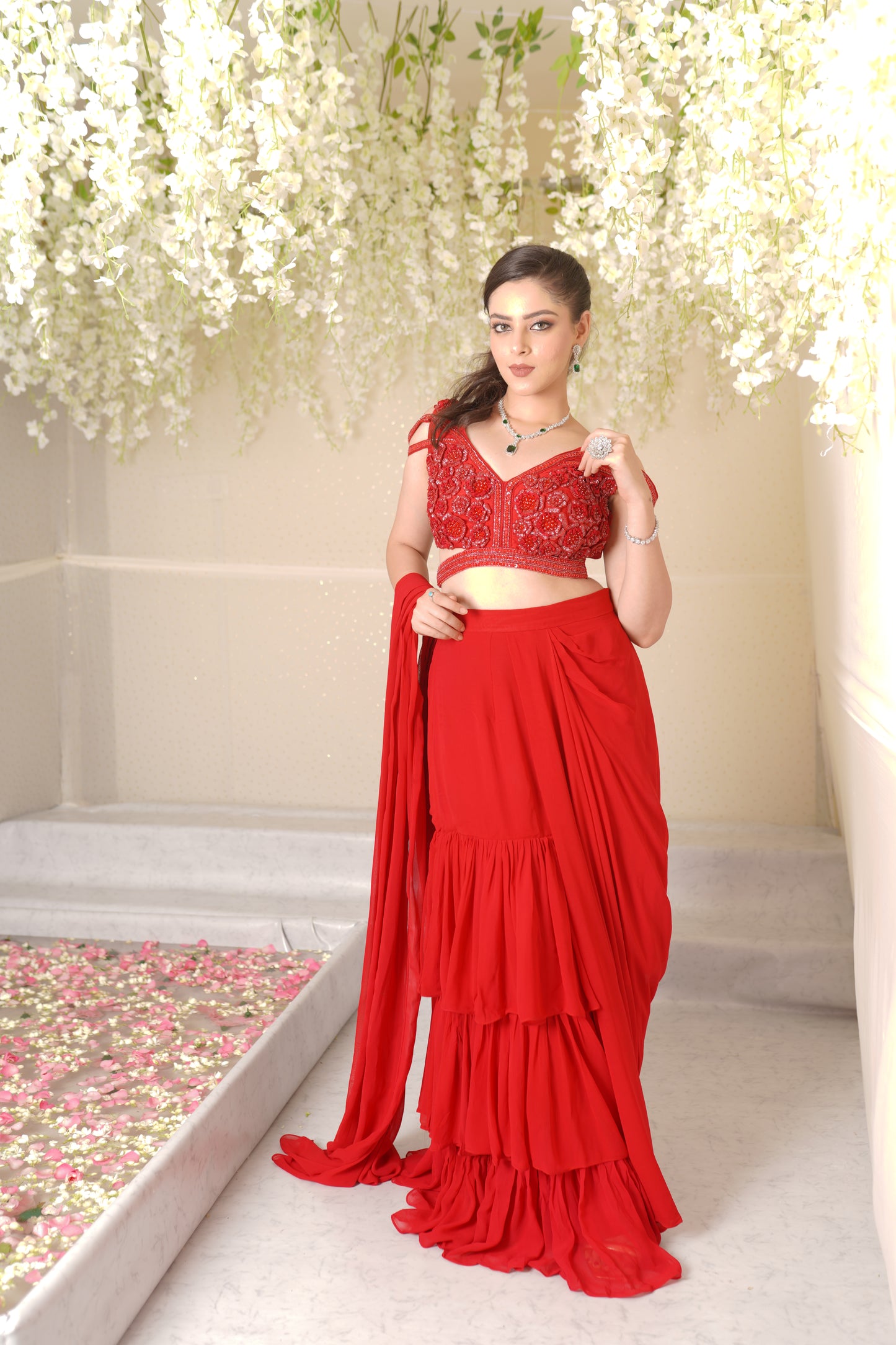 Zara Floral Blouse With Drape Saree