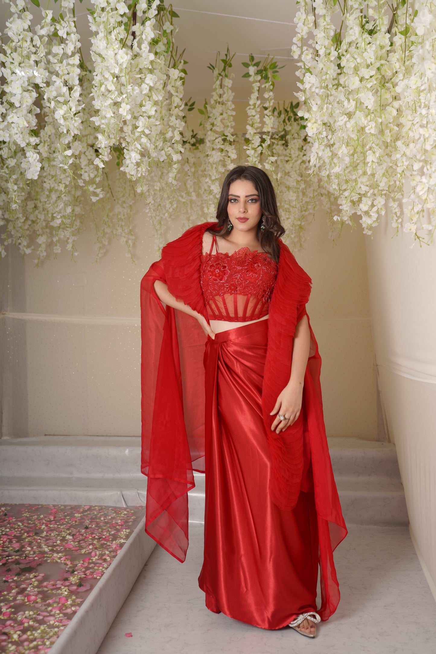 Kyra Corset with Textured Pallu and Skirt