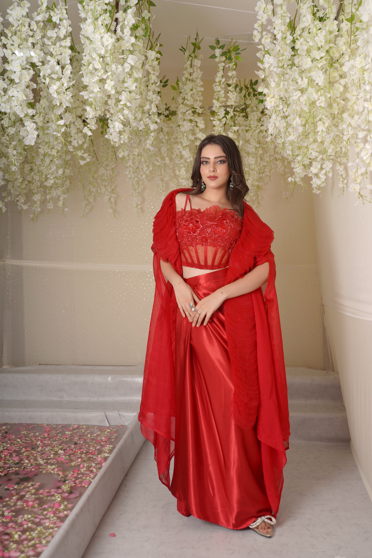 Kyra Corset with Textured Pallu and Skirt