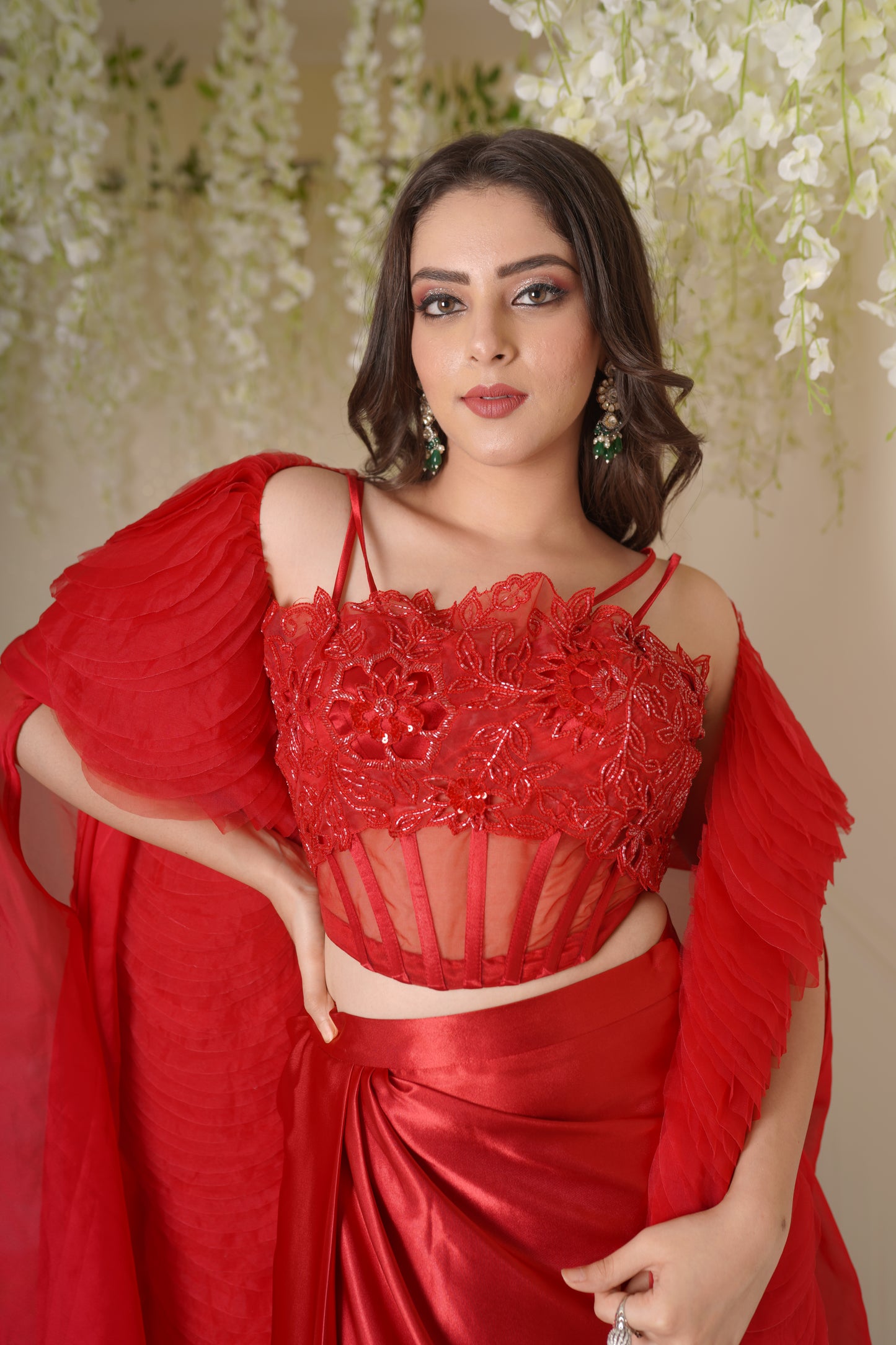 Kyra Corset with Textured Pallu and Skirt